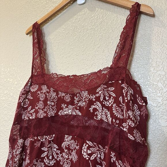 Intimately Free People All Nighter Trapeze Slip Dress Lace Sheer Red Med/large - Picture 2 of 9